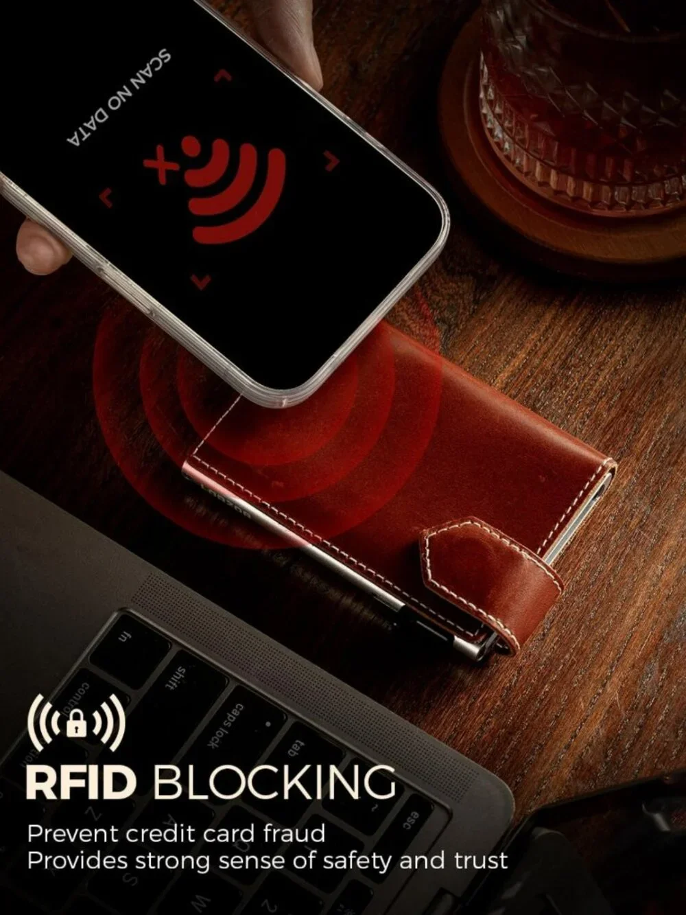Minimalist RFID Blocking Slim Wallet for Men - Full Grain Leather, Pop Up Card
